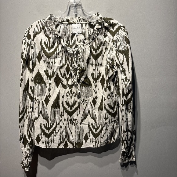 Misa‎ Los Angeles Evienne Green/White 2pc Outfit Tiered Skirt & Blouse SzXS Boho - Picture 3 of 13